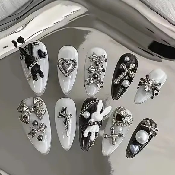 Black and White Gothic Nail Art Set - Picture 3 of 4